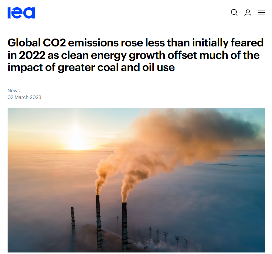 【Report】IEA “CO2 Emissions in 2022” Report: Global CO2 emissions hit new record in 2022